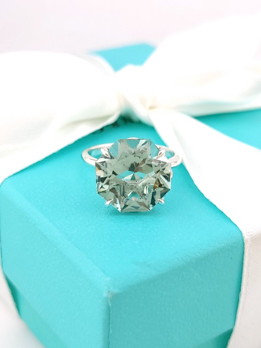 Tiffany & Co. Sterling Silver Green Prasiolite  Sparklers Cocktail Flower Ring 6